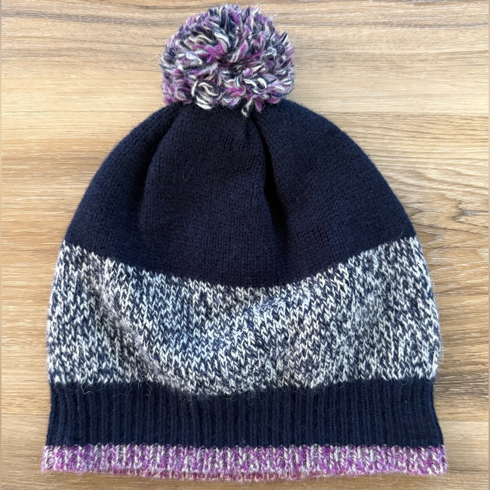 Rag & Bone Women’s Navy Purple and Heather Gray PomPom Beanie